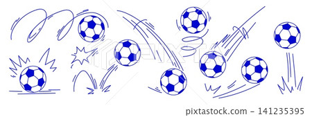 Doodle soccer ball bouncing icons, jump effect 141235395