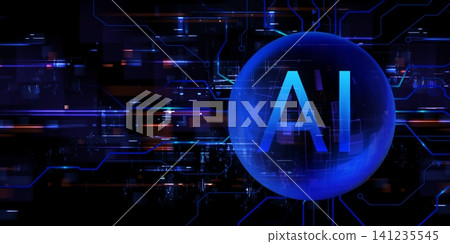 Ai technology background with neon blue globe Ai technology background with neon blue globe 141235545