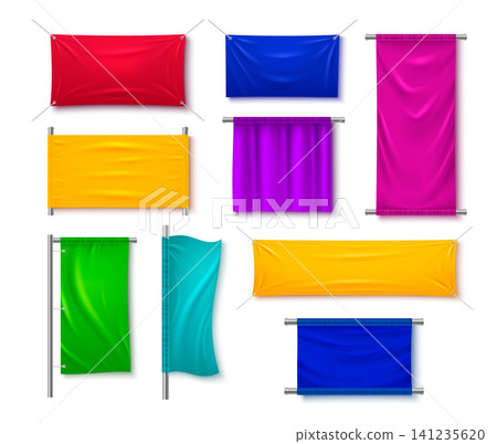 Color fabric banner mockup with realistic texture 141235620