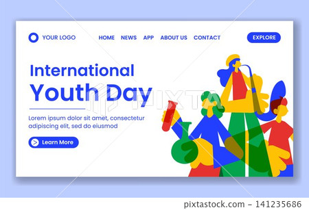 Social Media Landing Page for International Youth Day Flat Cartoon Background Social Media Landing Page for International Youth Day Flat Cartoon Background 141235686