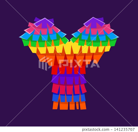 Mexican festival pinata font Y letter, rainbow English alphabet cartoon type, ABC typeface. Festival rainbow ABC font type, Mexican holiday pinata vector alphabet letter. Birthday party paper typeset Mexican festival pinata font Y letter, rainbow English alphabet cartoon type, ABC typeface. Festival rainbow ABC font type, Mexican holiday pinata vector alphabet letter. Birthday party paper typeset 141235707