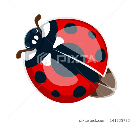 Ladybug font typeset cartoon letter Q. Red ladybug beetle typeset element, garden ladybird English alphabet typeface vector symbol. Spring insect cartoon type sign or cute lady bug font letter 141235723