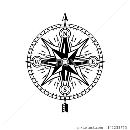 Vintage navigation map ship compass symbol. Old geographic map isolated wind rose, medieval historical navigation direction symbol. Vintage pirate treasure discovery era monochrome compass Vintage navigation map ship compass symbol. Old geographic map isolated wind rose, medieval historical navigation direction symbol. Vintage pirate treasure discovery era monochrome compass 141235753