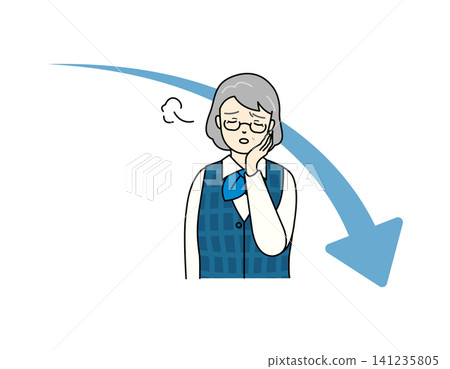一幅插圖,描繪了一位身穿職業制服的高級女性,她正為業績下滑而擔憂。 一幅插圖,描繪了一位身穿職業制服的高級女性,她正為業績下滑而擔憂。 141235805