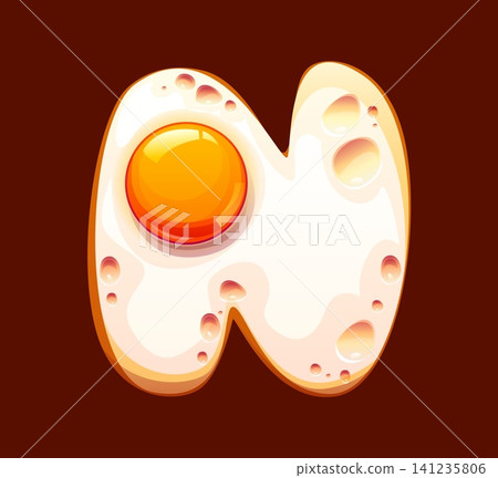 Cartoon cooked egg breakfast English alphabet font type, typeset letter N. Healthy food kids ABC typeface font symbol, omelette English alphabet vector fried egg breakfast typeset sign Cartoon cooked egg breakfast English alphabet font type, typeset letter N. Healthy food kids ABC typeface font symbol, omelette English alphabet vector fried egg breakfast typeset sign 141235806