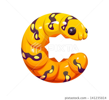 Yellow caterpillar insect animal font letter C. Cartoon insect with yellow black segmented body. Vibrant fat caterpillar letter C of kids English alphabet for cards, posters or educational materials Yellow caterpillar insect animal font letter C. Cartoon insect with yellow black segmented body. Vibrant fat caterpillar letter C of kids English alphabet for cards, posters or educational materials 141235814