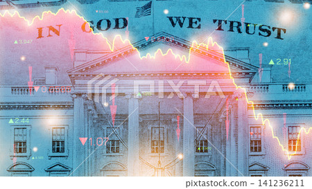 Chart shows money trends and recession indicators on banknote background Chart shows money trends and recession indicators on banknote background 141236211