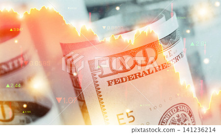 Chart shows money with a decline reflecting recession in financial markets Chart shows money with a decline reflecting recession in financial markets 141236214