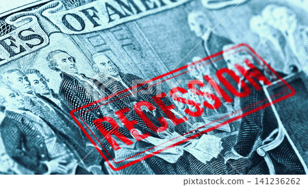 Chart showing money with a recession stamp over historical figures from American history Chart showing money with a recession stamp over historical figures from American history 141236262