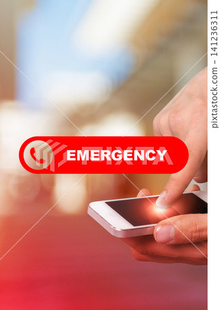 Person uses smartphone to call emergency services for help in urgent situation Person uses smartphone to call emergency services for help in urgent situation 141236311