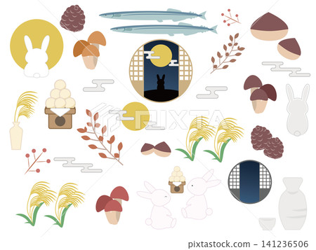 Moon Viewing and Autumn Illustration Set | Moon and Rabbit 141236506