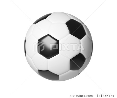 3d Classic black and white soccer ball isolated on background. Sports equipment for football, recreation, and competition 141236574