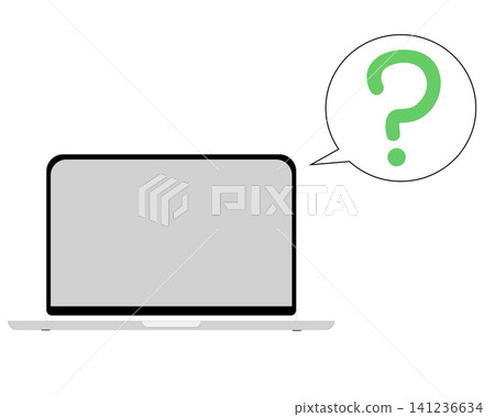 Illustration of a laptop and a green question mark speech bubble. Illustration of a laptop and a green question mark speech bubble. 141236634