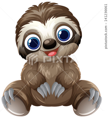 Cute Cartoon Baby Sloth Sitting and Smiling Vector Illustration Cute Cartoon Baby Sloth Sitting and Smiling Vector Illustration 141236661