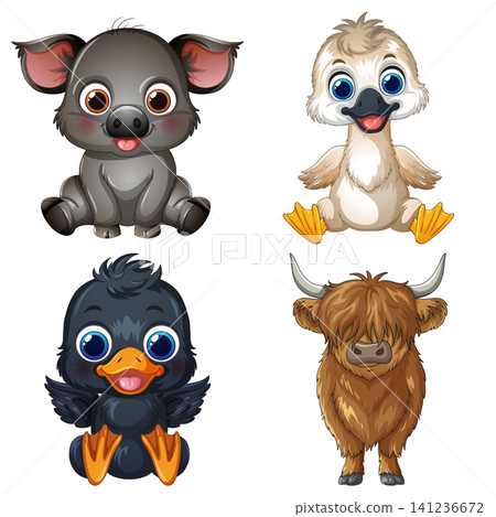 Set of Four Cute Cartoon Baby Farm and Wild Animals Set of Four Cute Cartoon Baby Farm and Wild Animals 141236672