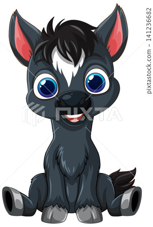 Adorable Black Foal Sitting with Big Blue Eyes Vector Art Adorable Black Foal Sitting with Big Blue Eyes Vector Art 141236682
