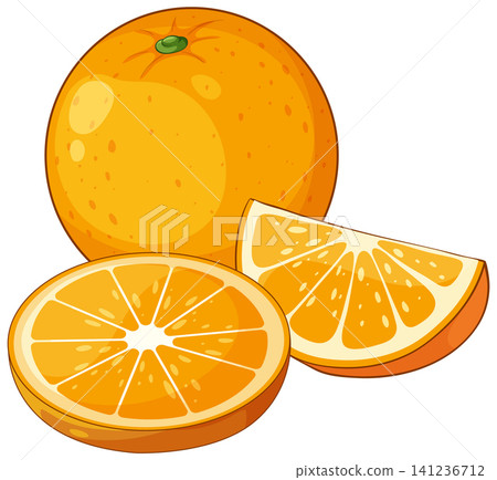 Vector Illustration of Whole Orange with Sliced and Wedged Citrus Fruit Vector Illustration of Whole Orange with Sliced and Wedged Citrus Fruit 141236712