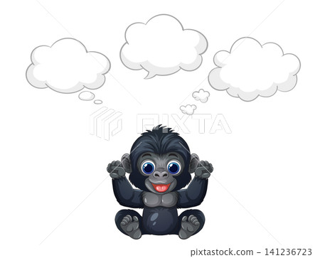 Cartoon Gorilla Character Sitting with Empty Thought Bubbles Above Head Cartoon Gorilla Character Sitting with Empty Thought Bubbles Above Head 141236723