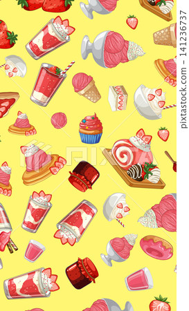 Seamless Vector Pattern of Strawberry Desserts and Sweet Pastries Seamless Vector Pattern of Strawberry Desserts and Sweet Pastries 141236737
