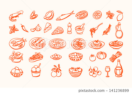 Assortment of Italian cuisine icons including Assortment of Italian cuisine icons including 141236899