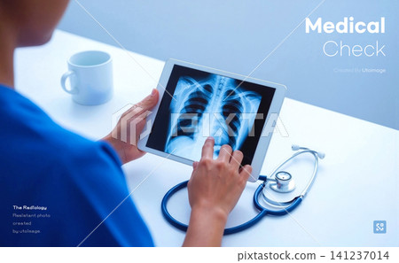 Doctor checking X-ray images on a tablet PC Doctor checking X-ray images on a tablet PC 141237014