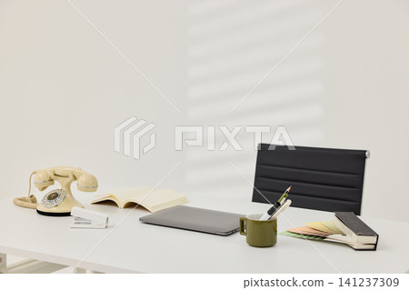 Modern office still life with telephone, computer and stationery Modern office still life with telephone, computer and stationery 141237309