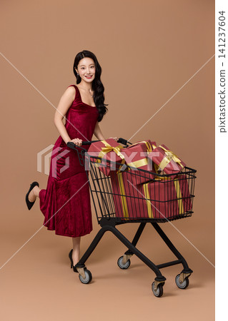 Holiday sale concept with a cart full of presents 141237604