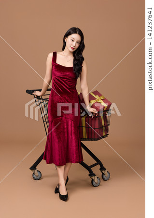 Woman carrying shopping bags after a festive sale Woman carrying shopping bags after a festive sale 141237641