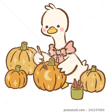 Cute Goose Painting Magical Pumpkins Kawaii Halloween Pumpkin Decorating Cozy Autumn Seasonal Clipart Illustration Cute Goose Painting Magical Pumpkins Kawaii Halloween Pumpkin Decorating Cozy Autumn Seasonal Clipart Illustration 141237893