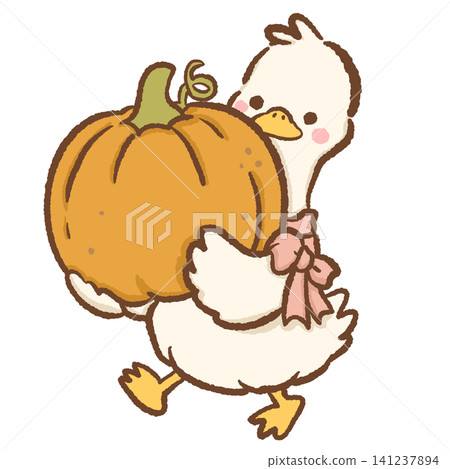 Cute Goose Carrying Giant Pumpkin Kawaii Pumpkin Patch Cozy Autumn Harvest Clipart Illustration Cute Goose Carrying Giant Pumpkin Kawaii Pumpkin Patch Cozy Autumn Harvest Clipart Illustration 141237894