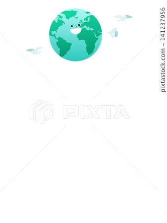 A globe with a smiling face sits in the center. Birds fly around it against a light background. The scene is bright and cheerful, inviting a sense of fun and joy. A globe with a smiling face sits in the center. Birds fly around it against a light background. The scene is bright and cheerful, inviting a sense of fun and joy. 141237956