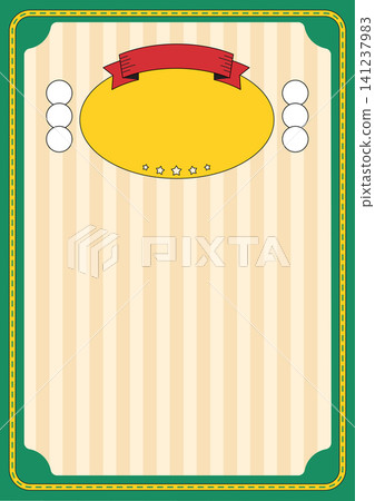 The design features a card with vertical stripes in the background. It has an empty area for text in the center and small circles and stars below. The colors are simple. The design features a card with vertical stripes in the background. It has an empty area for text in the center and small circles and stars below. The colors are simple. 141237983