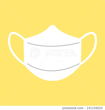 A simple white mask is placed on a bright yellow background to highlight health safety measures. This visual focuses on the role of masks in daily life. 141238020