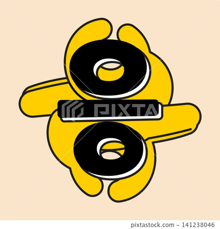 The design features two circular shapes arranged around a horizontal line, using bright yellow and black colors. The art appears on a light background and creates visual interest. The design features two circular shapes arranged around a horizontal line, using bright yellow and black colors. The art appears on a light background and creates visual interest. 141238046