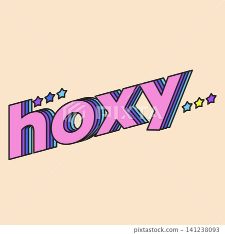 Text design features the word hoxy in pink with blue and purple lines and small stars on a light background. The design is fun and eye-catching, aimed at a young audience. 141238093