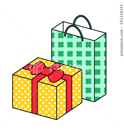 Colorful gift boxes sit next to a shopping bag. The yellow gift box has a red bow, while the green shopping bag has a simple pattern. These items are for a festive occasion. Colorful gift boxes sit next to a shopping bag. The yellow gift box has a red bow, while the green shopping bag has a simple pattern. These items are for a festive occasion. 141238243