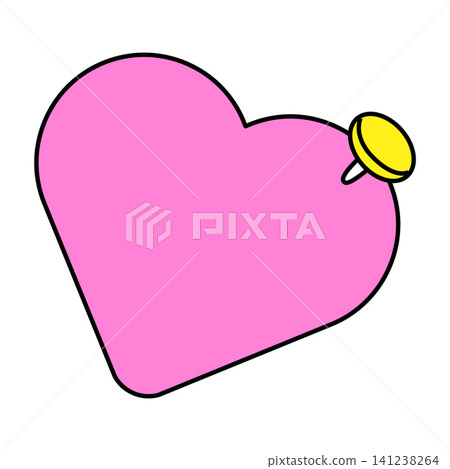 A pink heart shape appears on a white background. It features a yellow pushpin pushed into the heart's side. The design is simple and direct, capturing attention easily. A pink heart shape appears on a white background. It features a yellow pushpin pushed into the heart's side. The design is simple and direct, capturing attention easily. 141238264