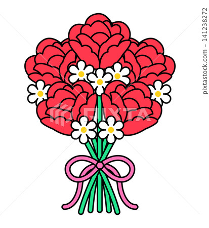 A bouquet of red roses and white daisies is tied together with a pink ribbon. The flowers are bright and vibrant. A bouquet of red roses and white daisies is tied together with a pink ribbon. The flowers are bright and vibrant. 141238272