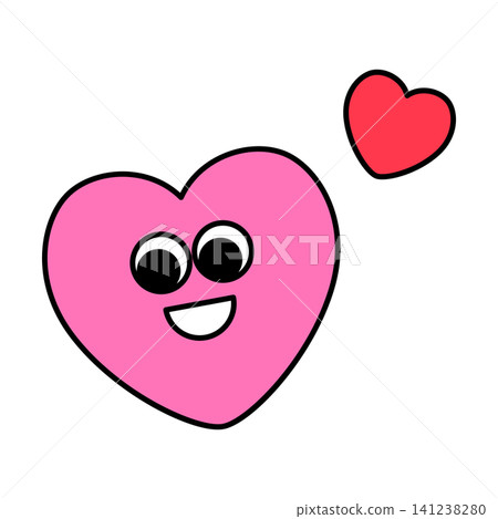 Two cartoon hearts are shown. One is big and pink with a smiling face. A smaller red heart is floating above the big heart. Two cartoon hearts are shown. One is big and pink with a smiling face. A smaller red heart is floating above the big heart. 141238280