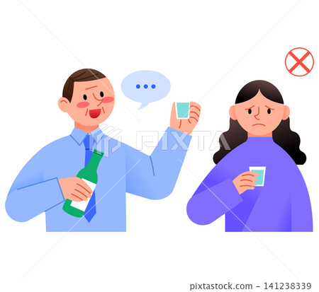 A man is holding a drink and speaking to a woman. The woman looks unhappy while holding a small glass. They are having a conversation in a casual setting. A man is holding a drink and speaking to a woman. The woman looks unhappy while holding a small glass. They are having a conversation in a casual setting. 141238339