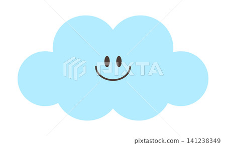 A blue cloud with a smiling face sits against a plain background. The design shows a happy expression. It gives a light-hearted feeling. A blue cloud with a smiling face sits against a plain background. The design shows a happy expression. It gives a light-hearted feeling. 141238349