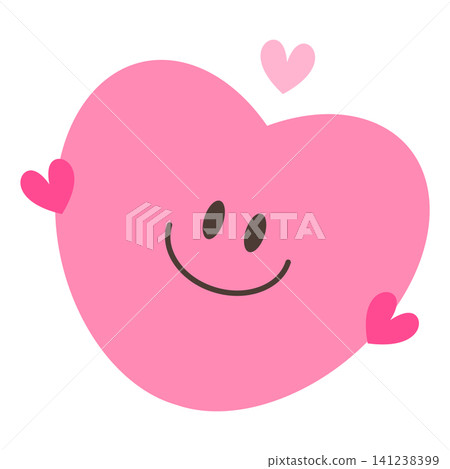 A simple pink heart has a smiling face. Smaller pink hearts float above it. This design brings feelings of joy and love. It is bright and cheerful. A simple pink heart has a smiling face. Smaller pink hearts float above it. This design brings feelings of joy and love. It is bright and cheerful. 141238399