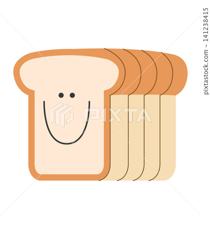 Five bread slices arranged in a row show a friendly smile on each slice. They are set on a plain background, creating a fun and cheerful look. Five bread slices arranged in a row show a friendly smile on each slice. They are set on a plain background, creating a fun and cheerful look. 141238415
