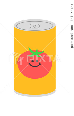 A can design features a smiling tomato with green leaves. The can has a bright yellow background. This design is simple and engaging, appealing to young audiences. A can design features a smiling tomato with green leaves. The can has a bright yellow background. This design is simple and engaging, appealing to young audiences. 141238423