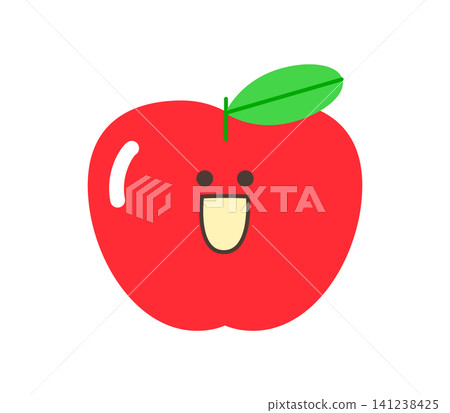 A red apple sits with a big smile. It has a single green leaf on top. This happy fruit gives a fun feeling. The scene feels playful and bright. A red apple sits with a big smile. It has a single green leaf on top. This happy fruit gives a fun feeling. The scene feels playful and bright. 141238425