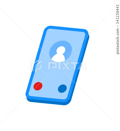 A blue smartphone displays a contact icon in the middle. There are two buttons below it, one red and one blue, indicating options for calling or messaging a contact. A blue smartphone displays a contact icon in the middle. There are two buttons below it, one red and one blue, indicating options for calling or messaging a contact. 141238441