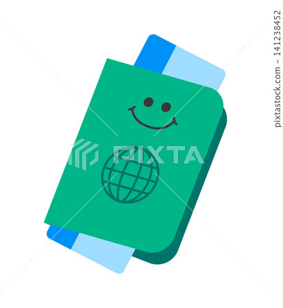 A travel wallet shows a smiling design on the cover with cards and documents inside. This is useful for organizing travel plans before a trip. It is used during check-in at an airport. A travel wallet shows a smiling design on the cover with cards and documents inside. This is useful for organizing travel plans before a trip. It is used during check-in at an airport. 141238452