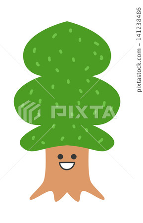 A drawing shows a cartoon tree with a happy face. The tree has a round green top and a brown trunk. The style is simple and playful, appealing to children. A drawing shows a cartoon tree with a happy face. The tree has a round green top and a brown trunk. The style is simple and playful, appealing to children. 141238486