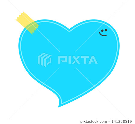 A blue heart shape features a smiley face and is taped on one side. It is positioned against a bright and plain background with no other objects around. A blue heart shape features a smiley face and is taped on one side. It is positioned against a bright and plain background with no other objects around. 141238519