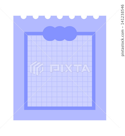 A sheet of note paper features a light blue grid pattern with round shapes at the top. It is placed on a flat surface in a well-lit area, showing a workspace scene with daylight. A sheet of note paper features a light blue grid pattern with round shapes at the top. It is placed on a flat surface in a well-lit area, showing a workspace scene with daylight. 141238546